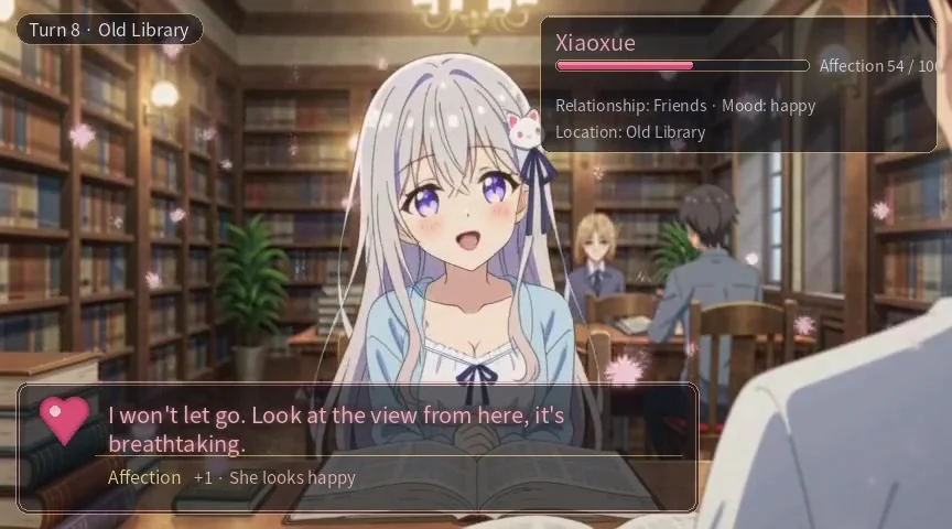 Published Figure 6 still: Dating narrative, Turn 8 · Old library
